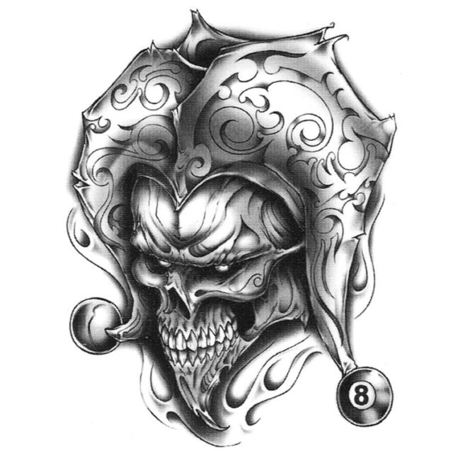 640x640 Urban Realistic Temporary Tattoo Joker Skull Amp 8 Ball Made In Usa - 8 Ball Sketch