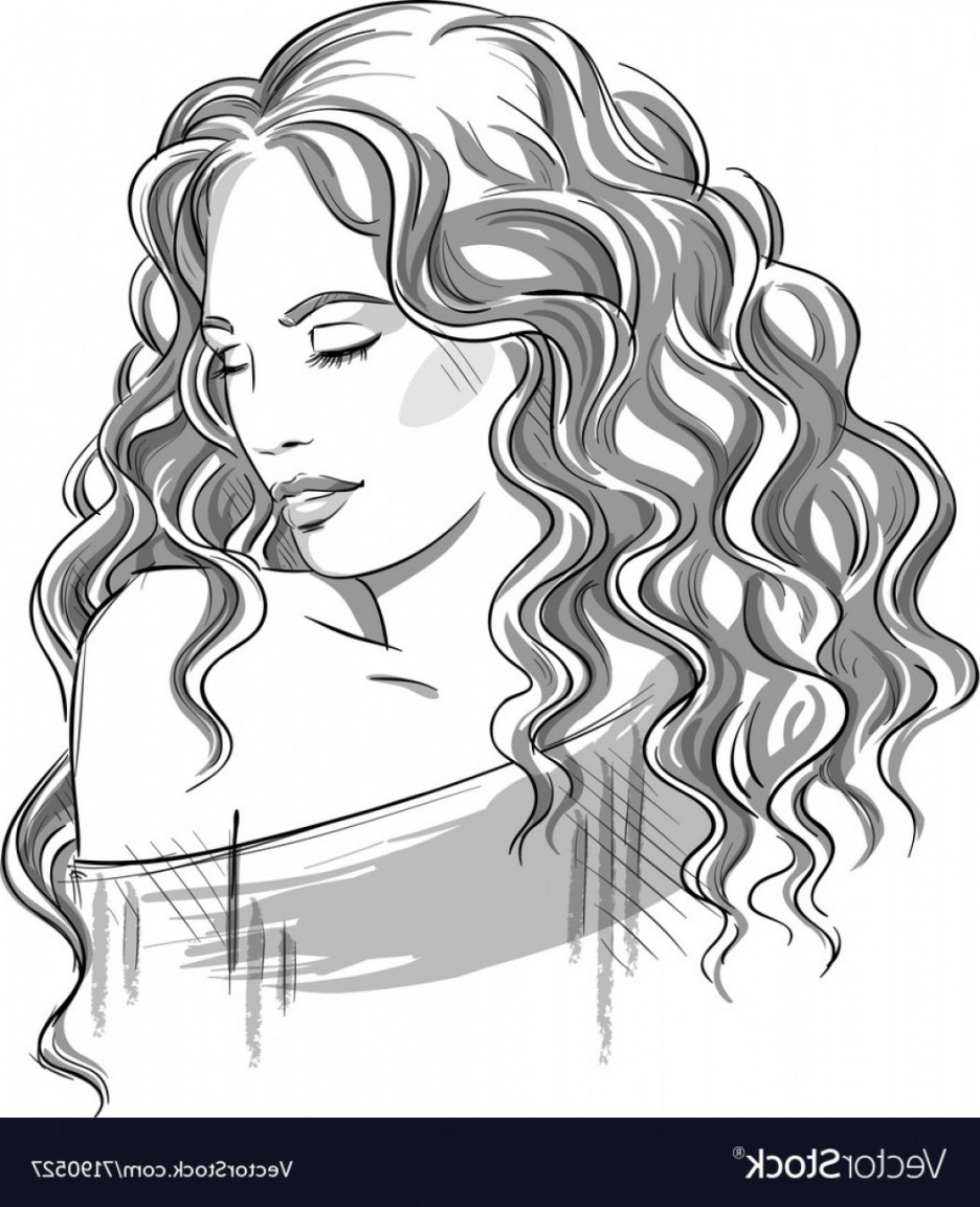 936x1153 Sketch Of A Beautiful Girl With Curly Hair Vector Shopatcloth - A Beautiful Sketch