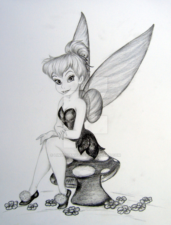 600x791 Tinkerbell On A Mushroom By Linus108nicole - A Sketch Of Tinkerbell