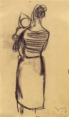 277x470 Woman With Child In Her Arms Sketch By Corneliu Baba On Artnet - Abdomen Sketch