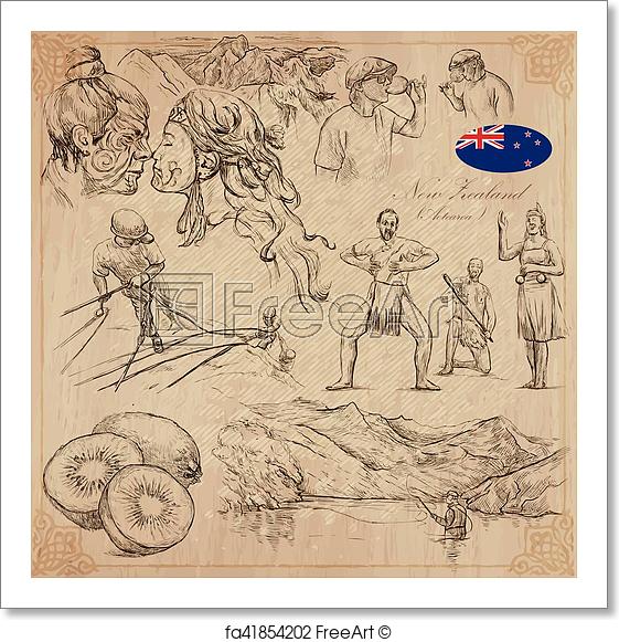 561x581 Free Art Print Of New Zealand. Pictures Of Life. Vector Pack. Hand - Aboriginal Sketches