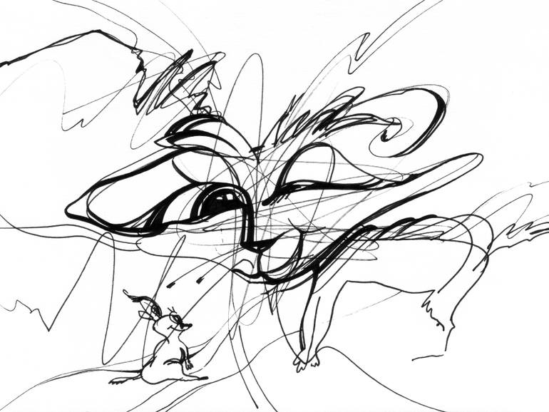 770x578 Abstract Cat And Mouse, Animated Cartoon Drawing By Alvina - Abstract Cat Sketch