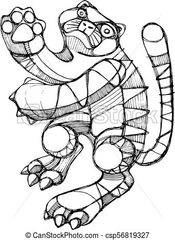 342x470 Abstract Cat Ink Illustration Sketch. Hand Drawn Vector - Abstract Cat Sketch