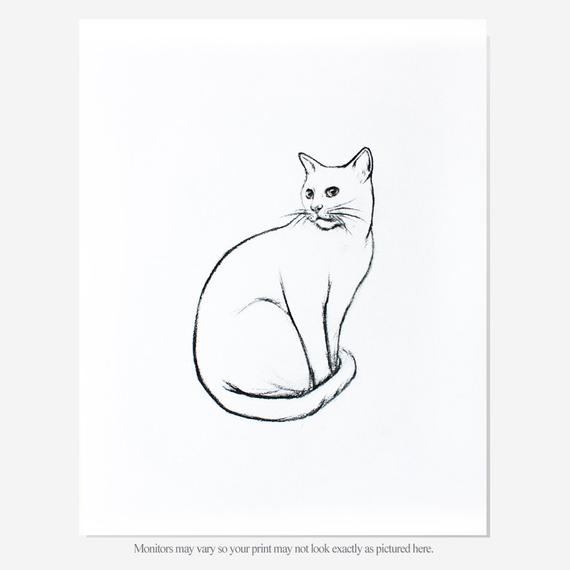 570x570 Cat Sketch Set Of 2 Charcoal Sketchdrawing Animal Drawing Etsy - Abstract Cat Sketch