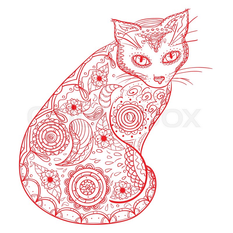 800x800 Cat. Design Zentangle. Hand Drawn Cat With Abstract Patterns On - Abstract Cat Sketch