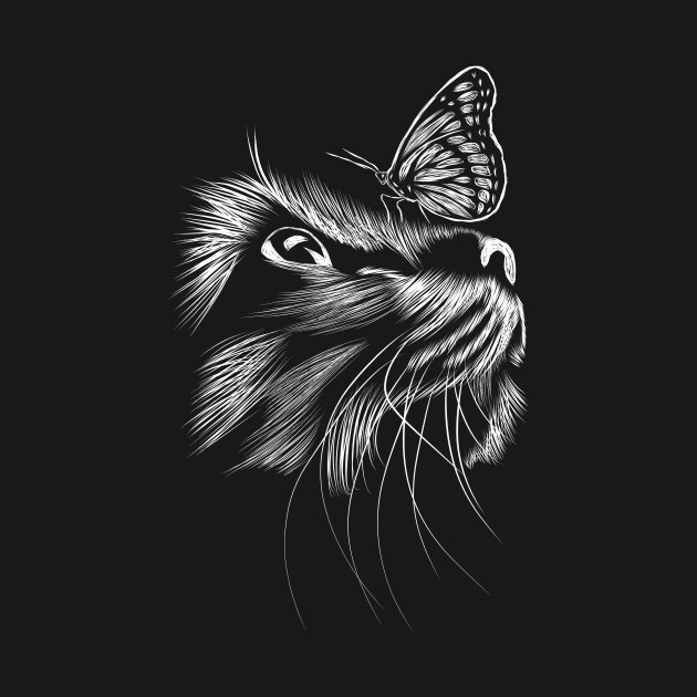 630x630 Cute Cat With Butterfly Abstract Cat Art Print - Abstract Cat Sketch