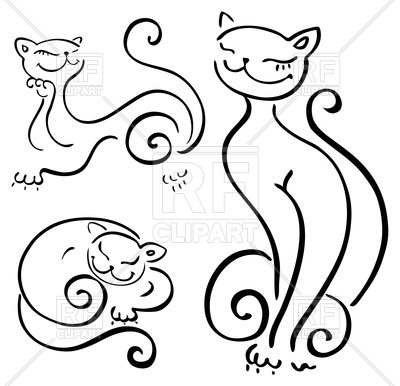 400x386 Sketch Of Abstract Funny Cats Vector Image Vector Artwork Of - Abstract Cat Sketch
