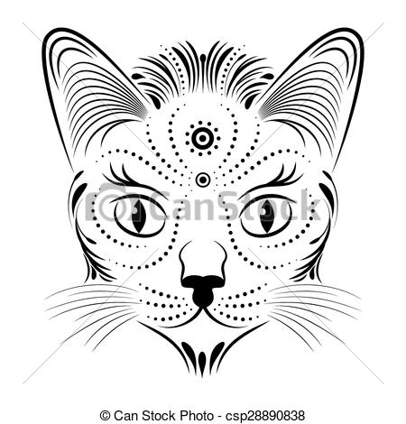450x470 Vector Illustration Of Abstract Cat Head On White Background. - Abstract Cat Sketch