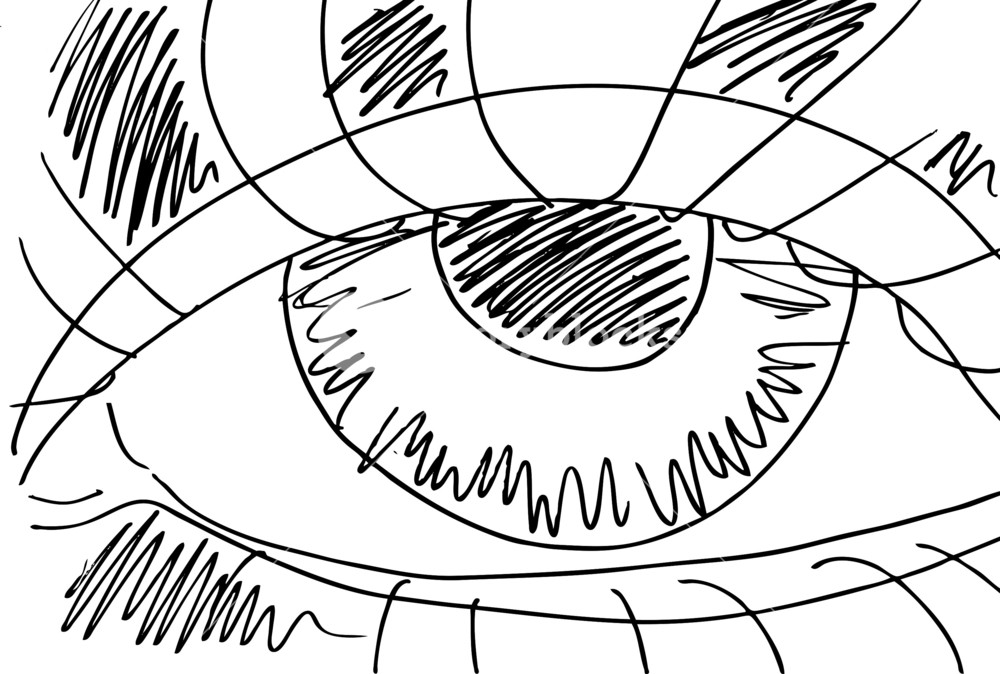 1000x674 Outlined Sketch Of Abstract Eyes. Vector Illustration Royalty Free - Abstract Eye Sketch