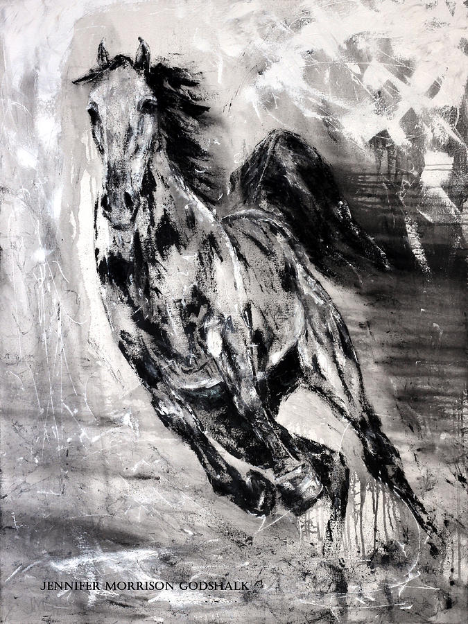 675x900 Dark Horse Contemporary Horse Painting Painting By Jennifer - Abstract Horse Sketch