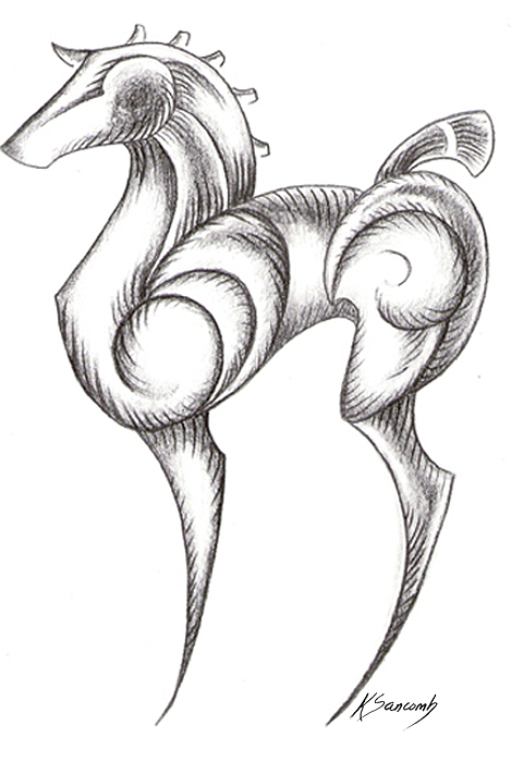 469x700 Abstract Horse Drawing By Katherine Sancomb - Abstract Horse Sketch