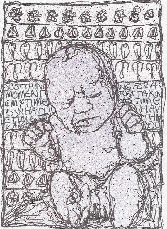 570x783 Blank Card Abstract Line Drawing Portrait Just Thinking - Abstract Line Sketch