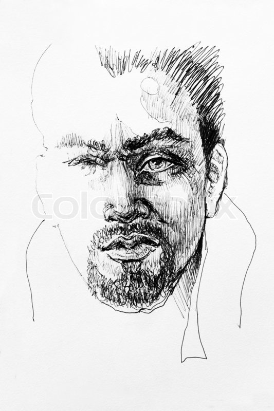 533x800 Ink Drawing Male Portrait Sketch Character Illustration On Paper - Abstract Portrait Sketch