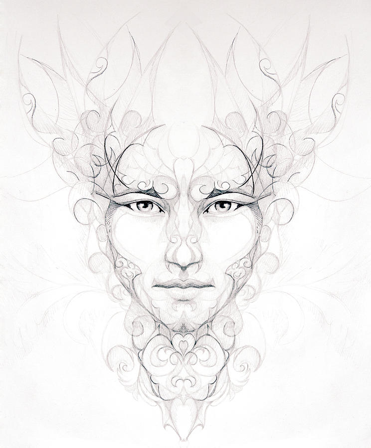 744x900 Abstract Ornamental Drawing Of Man Face Portrait On Paper Eye - Abstract Portrait Sketch