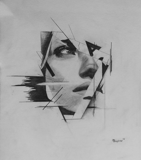 565x640 Fractured Face Abstract Design Drawing Idea - Abstract Sketch Art