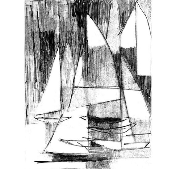 570x547 Abstract Sailboats, Regatta Pencil Drawing, Modern Pencil Art - Abstract Sketch Art