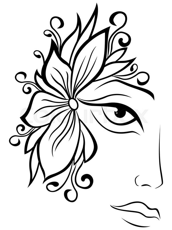 600x800 Part Of Abstract Black And White Women Face With Floral - Abstract Woman Sketch
