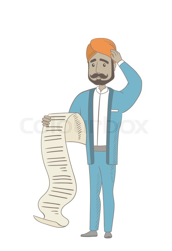 550x800 Hindu Accountant Standing With A Long Bill In Hands. Anxious - Accountant Sketch