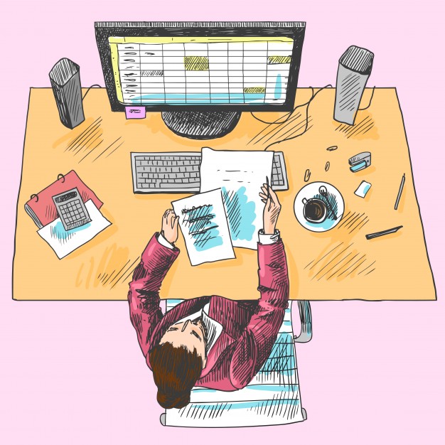 626x626 Accountant Office Employee Work Place Tools With Woman Sitting On - Accountant Sketch