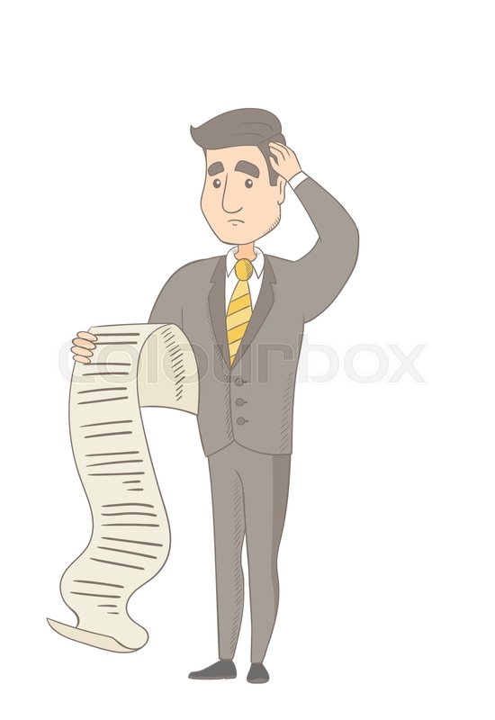 550x800 Caucasian Accountant Standing With A Long Bill. Anxious Accountant - Accountant Sketch