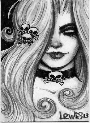 291x400 Lady Death Ace Of Spades Sketch Card Original Art Scott Lewis - Ace Of Spades Sketch