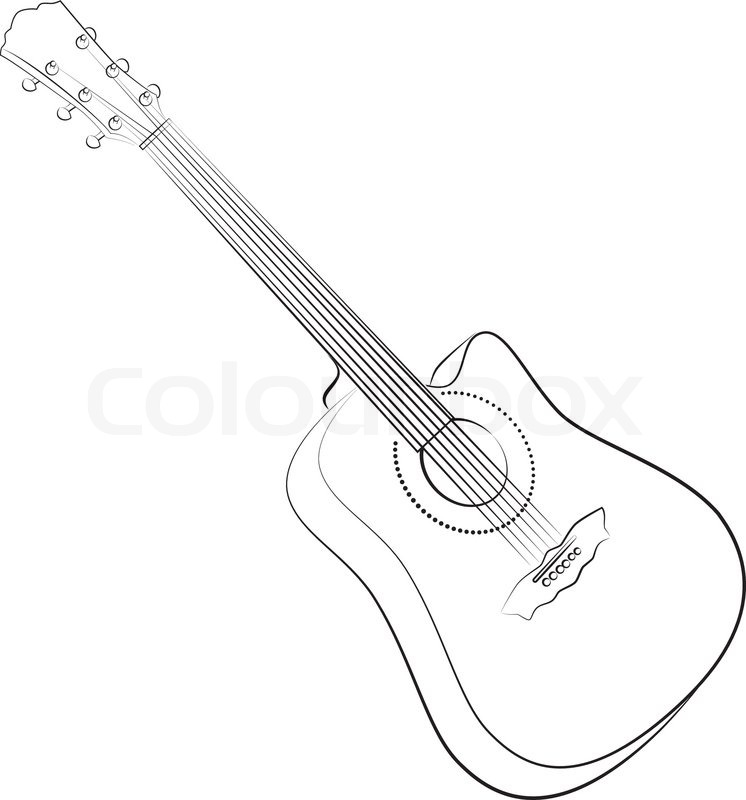746x800 Acoustic Guitar. Vector Illustration Colorless. Sketch Style - Acoustic Guitar Sketch