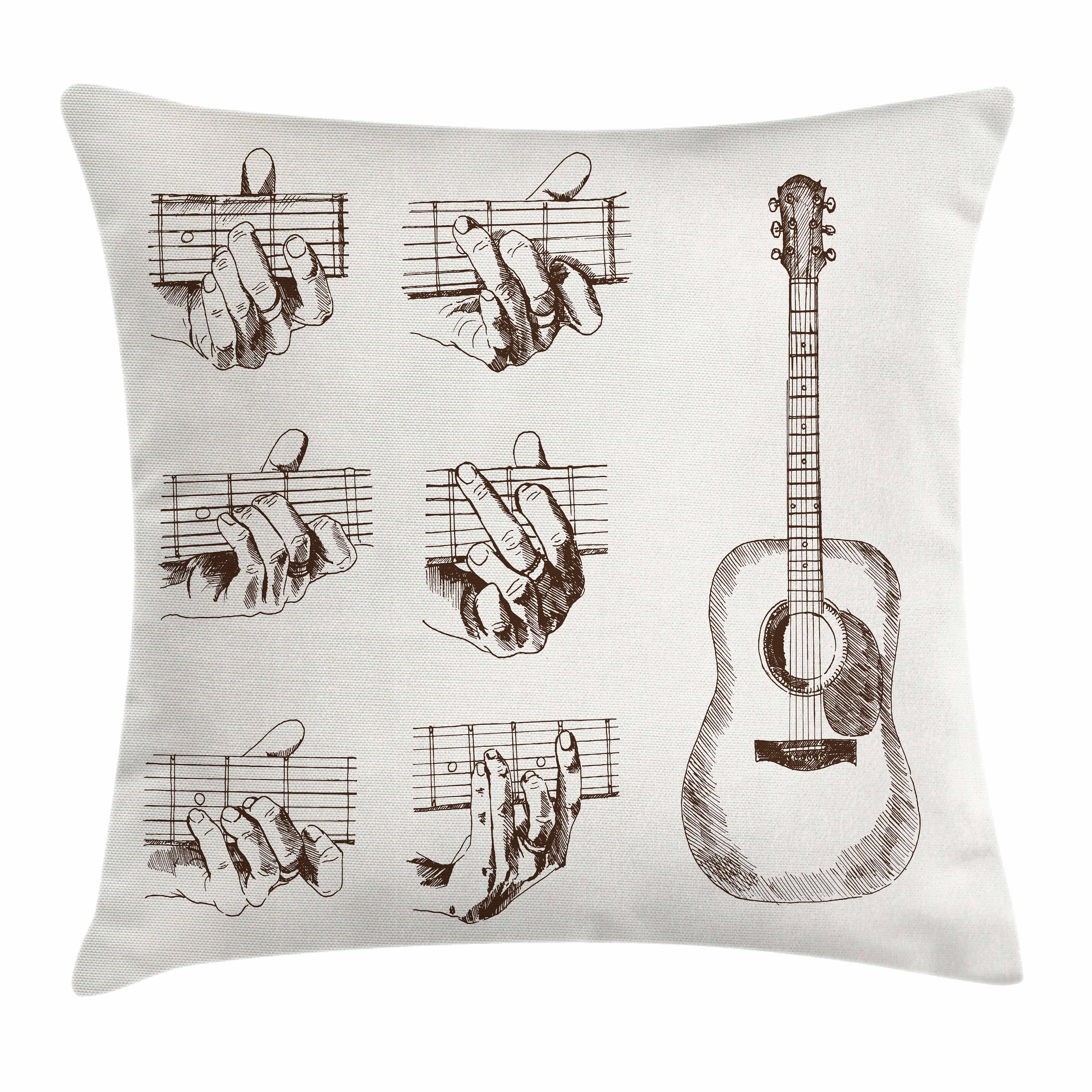 5906x5906 Guitar Throw Pillow Cushion Cover, Sketch Art Style Instrument And - Acoustic Guitar Sketch