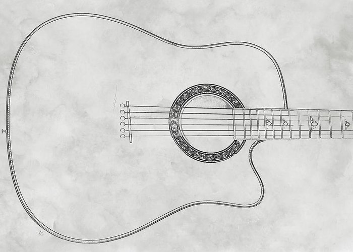 700x500 Acoustic Guitar On White Sketch Greeting Card For Sale By Randy Steele - Acoustic Guitar Sketch