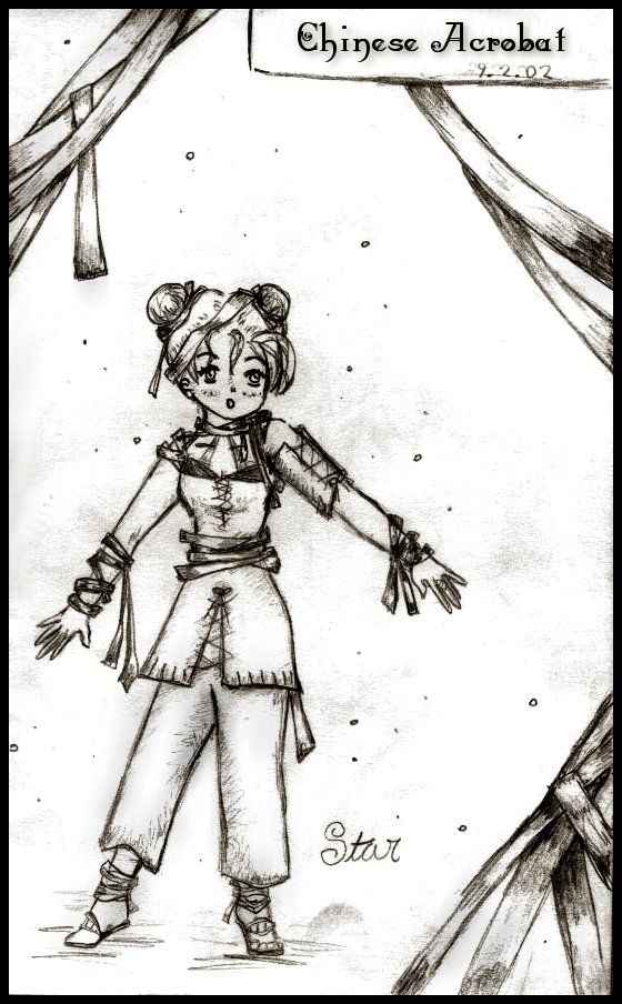 560x904 Little Chinese Girl Acrobat With Ribbons. Pencil ~ Sketchbook 4 - Acrobat Sketch