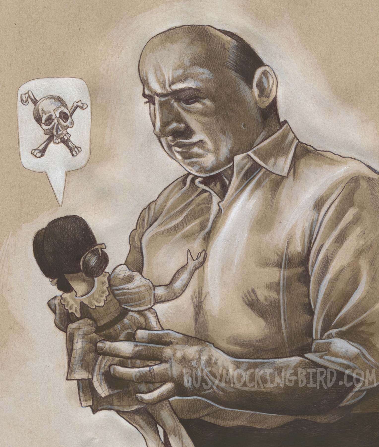 1529x1800 Ballpoint Doodling Busy Mockingbird - Acrylic Sketch