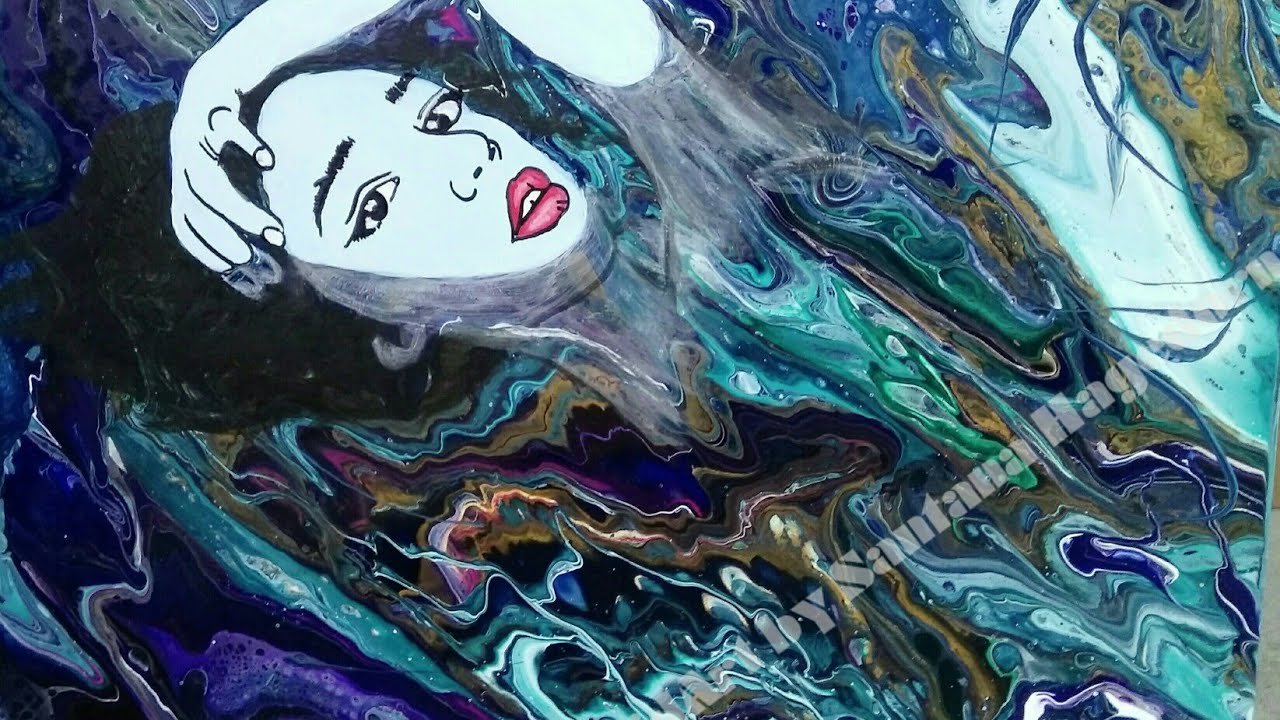 1280x720 Fluid Art All Transparent Colour Dirty Pour And Embedded Sketch - Acrylic Sketch