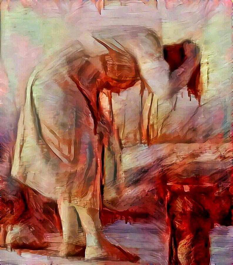 793x900 Young Woman Washing River Bent Over Old Master Sketch Painting In - Acrylic Sketch