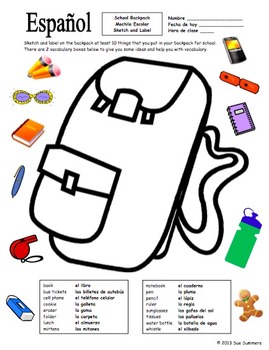 269x350 Spanish School Backpack Sketch And Label Activity Class Objects - Activity Sketch