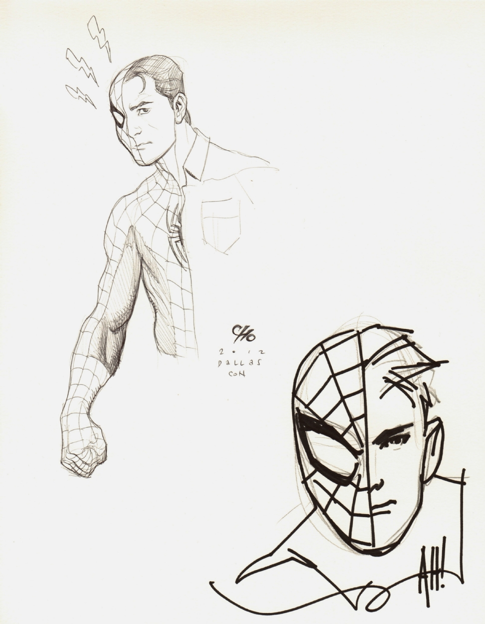 973x1250 Spider Manpeter Parker Sketches By Frank Cho Amp Adam Hughes, In K - Adam Hughes Sketch
