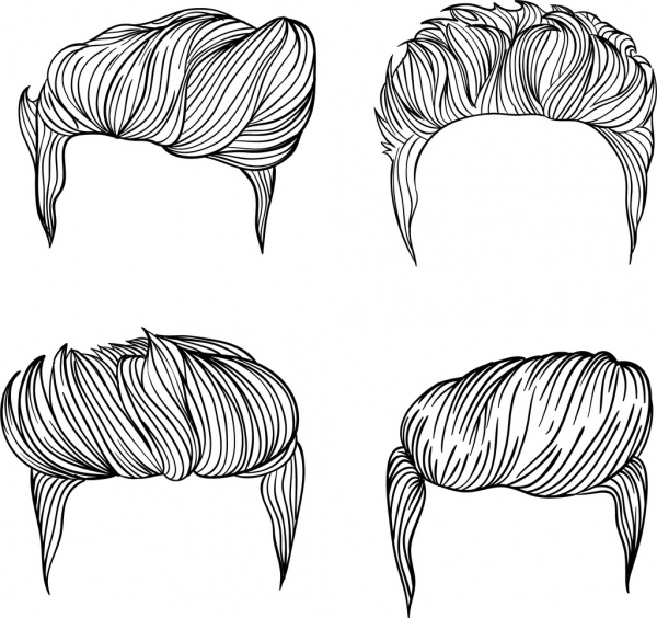 600x564 Men Hairstyles Collection Black White Sketch Free Vector In Adobe - Adobe Illustrator Sketch