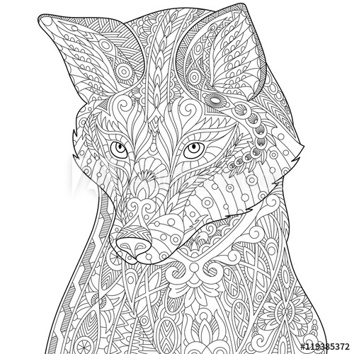 500x500 Stylized Fox (Wolf Or Dog), Isolated On White Background. Freehand - Adult Sketch
