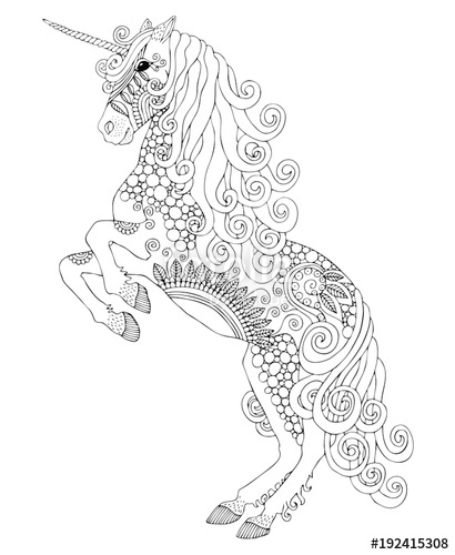 410x500 Unicorn. Hand Drawn Fantasy Horse. Sketch For Anti Stress Adult - Adult Sketch