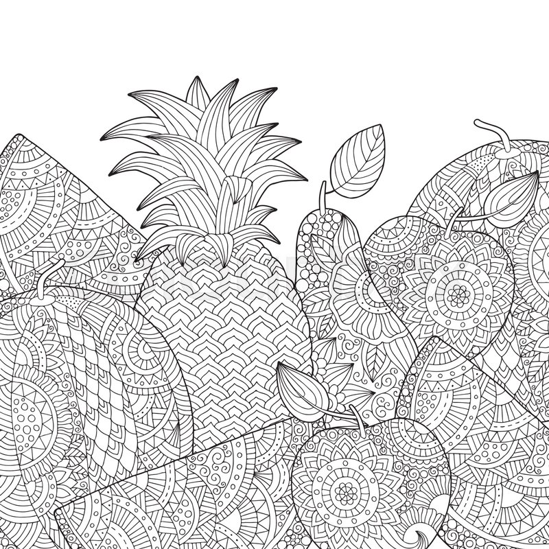 800x800 Vector Hand Drawn Pineapple, Watermelon, Apple Illustration For - Adult Sketch