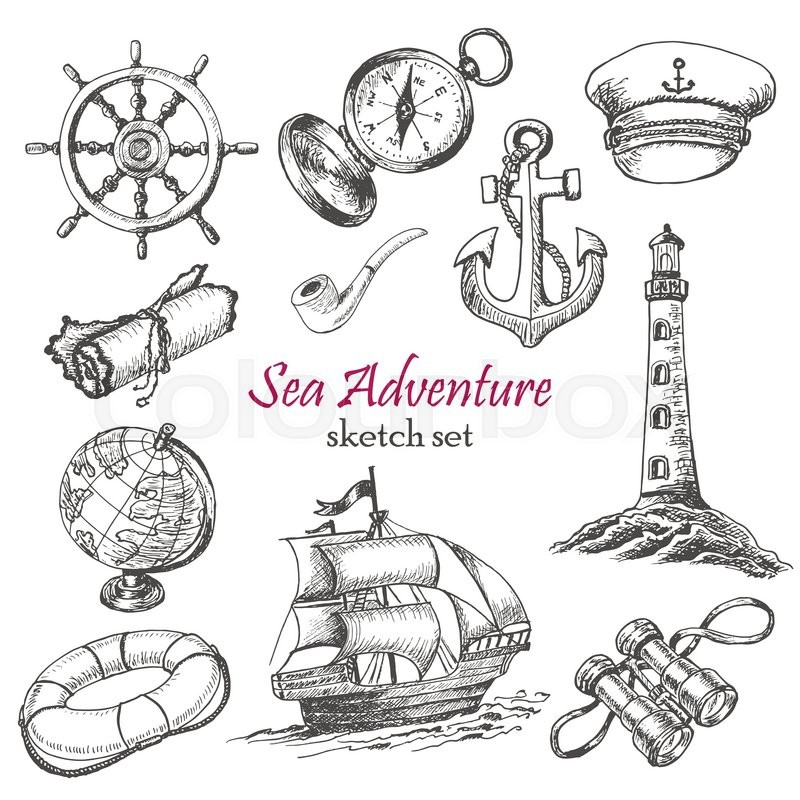 800x800 Vector Collection Of Sea Adventure In Sketch Style. Vector - Adventure Sketch