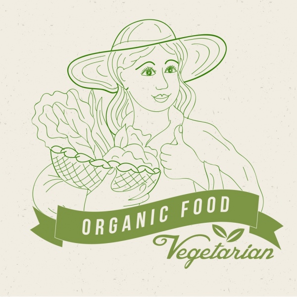 600x600 Organic Food Advertisement Woman Icon Green Sketch Free Vector In - Advertisement Sketch