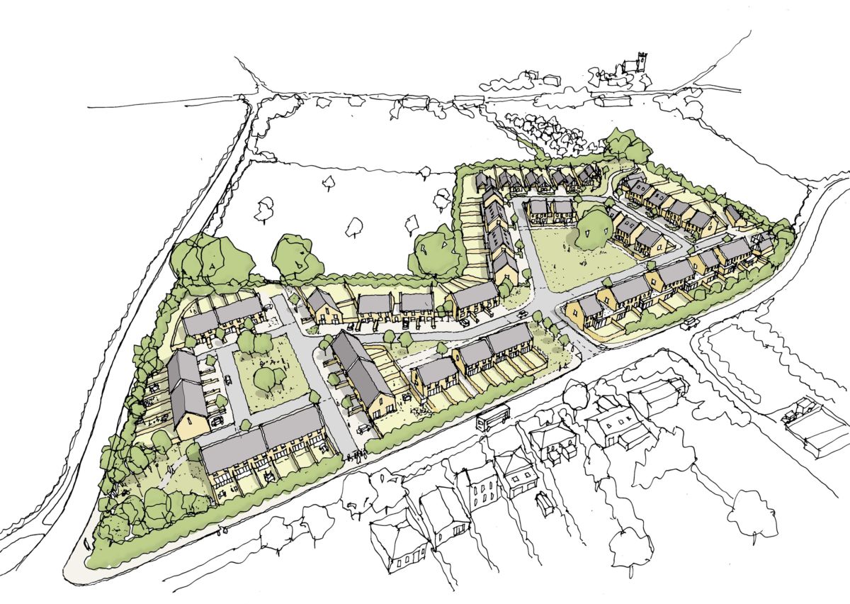1200x852 Castle Cary Aerial Sketch - Aerial Sketch