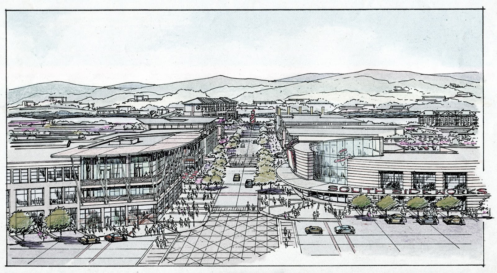 1600x880 Low Aerial Sketch Of Retail Office Hospitality Masterplan Rich - Aerial Sketch