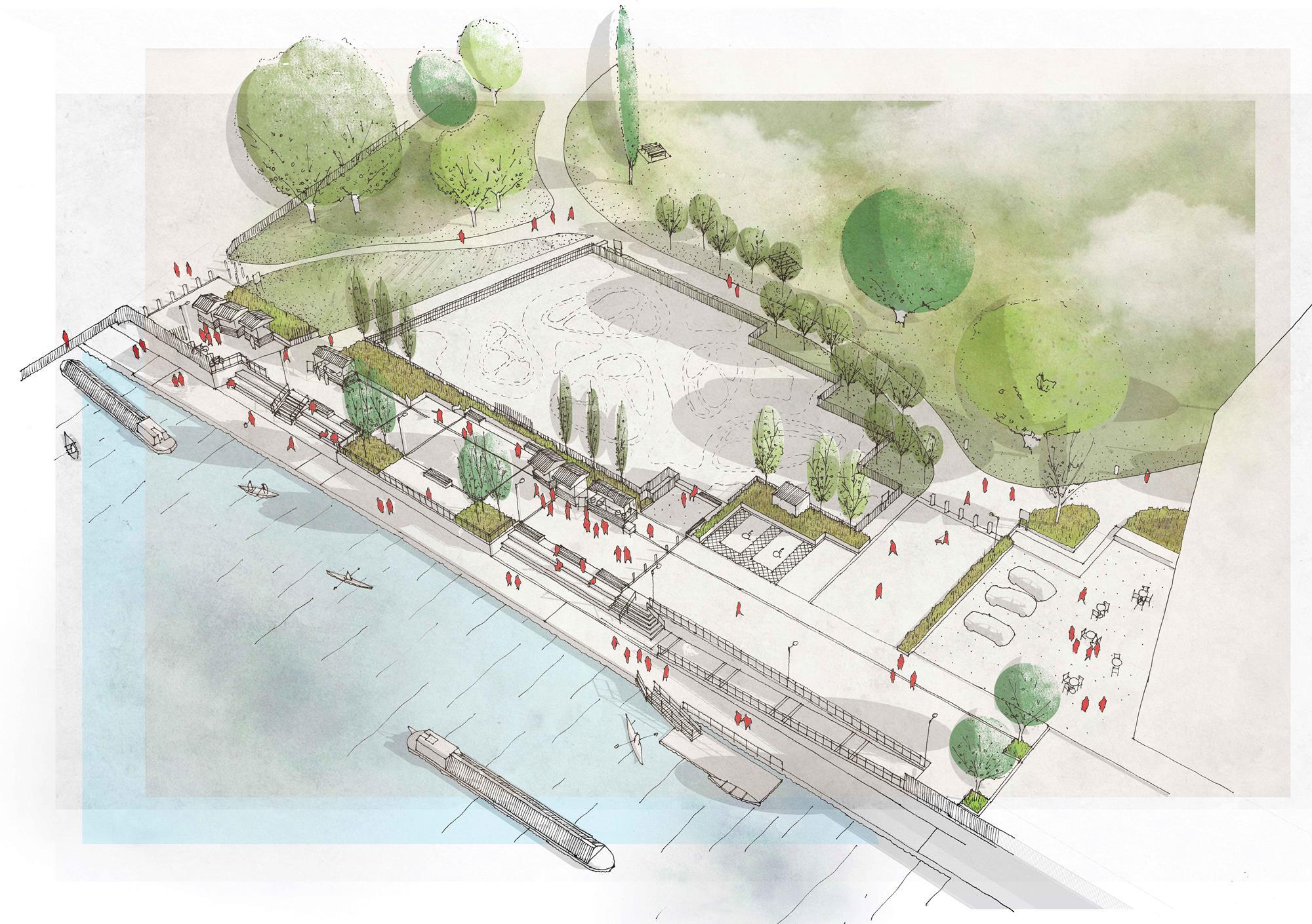 2000x1410 Sketch Of The Week Bartlett Park, Poplar, East London Features - Aerial Sketch