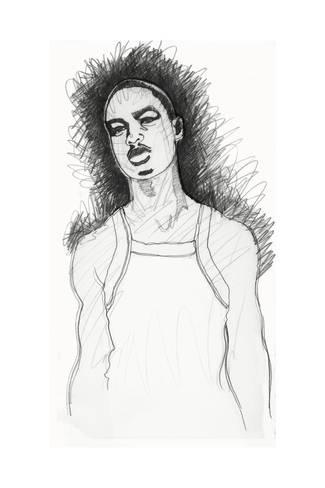 325x488 Textured Sketch Of Young African American Man In Tank Top Prints - African American Sketch