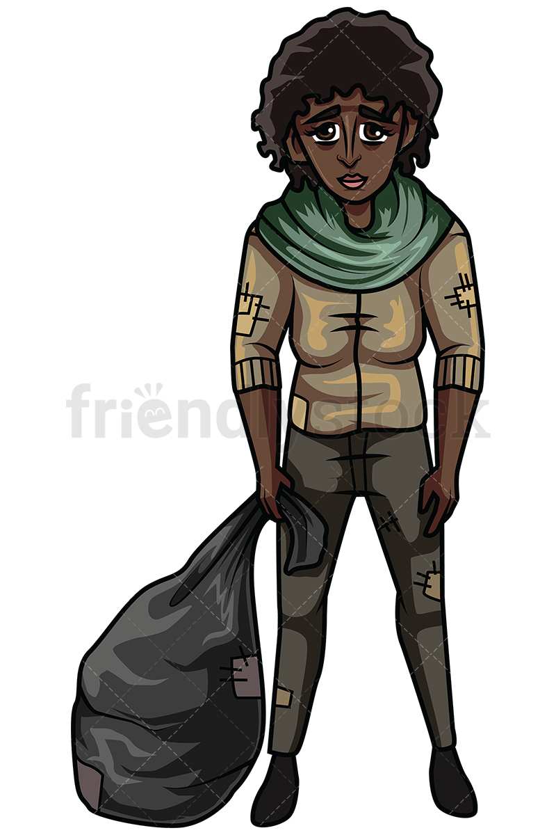 800x1200 Homeless African American Woman Vector Cartoon Clipart - African American Woman Sketch