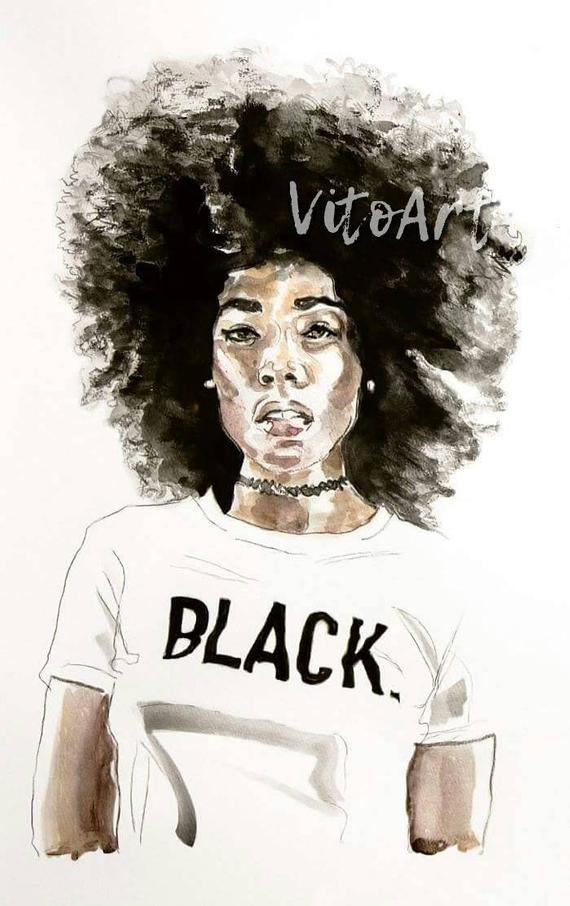 570x906 African American Woman Art Print Black Beauty Afro Natural Etsy - African American Woman Sketch