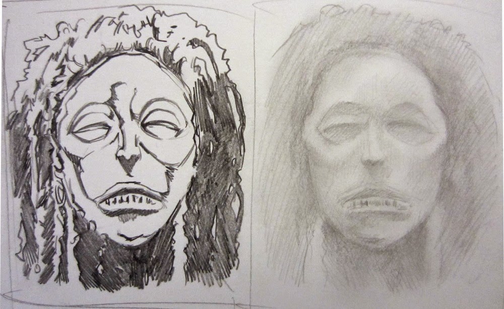 1000x613 African Mask Color Studies - African Mask Sketch