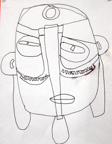 389x500 African Mask Drawing - African Mask Sketch
