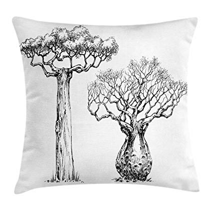 425x425 Lunarable Forest Throw Pillow Cushion Cover, African - African Tree Sketch