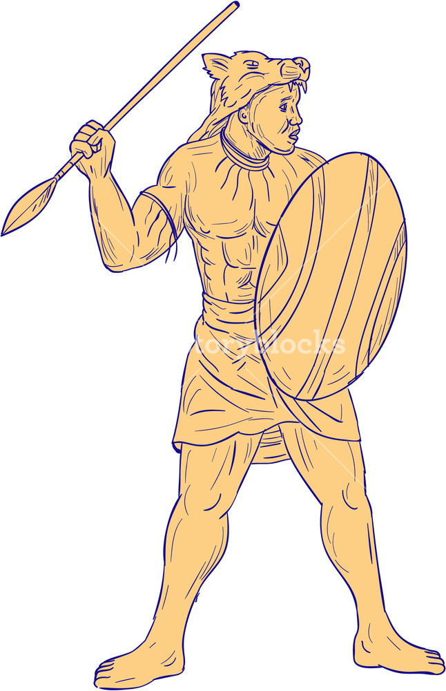 646x1000 Drawing Sketch Style Illustration Of An African Warrior With Wolf - African Warrior Sketch